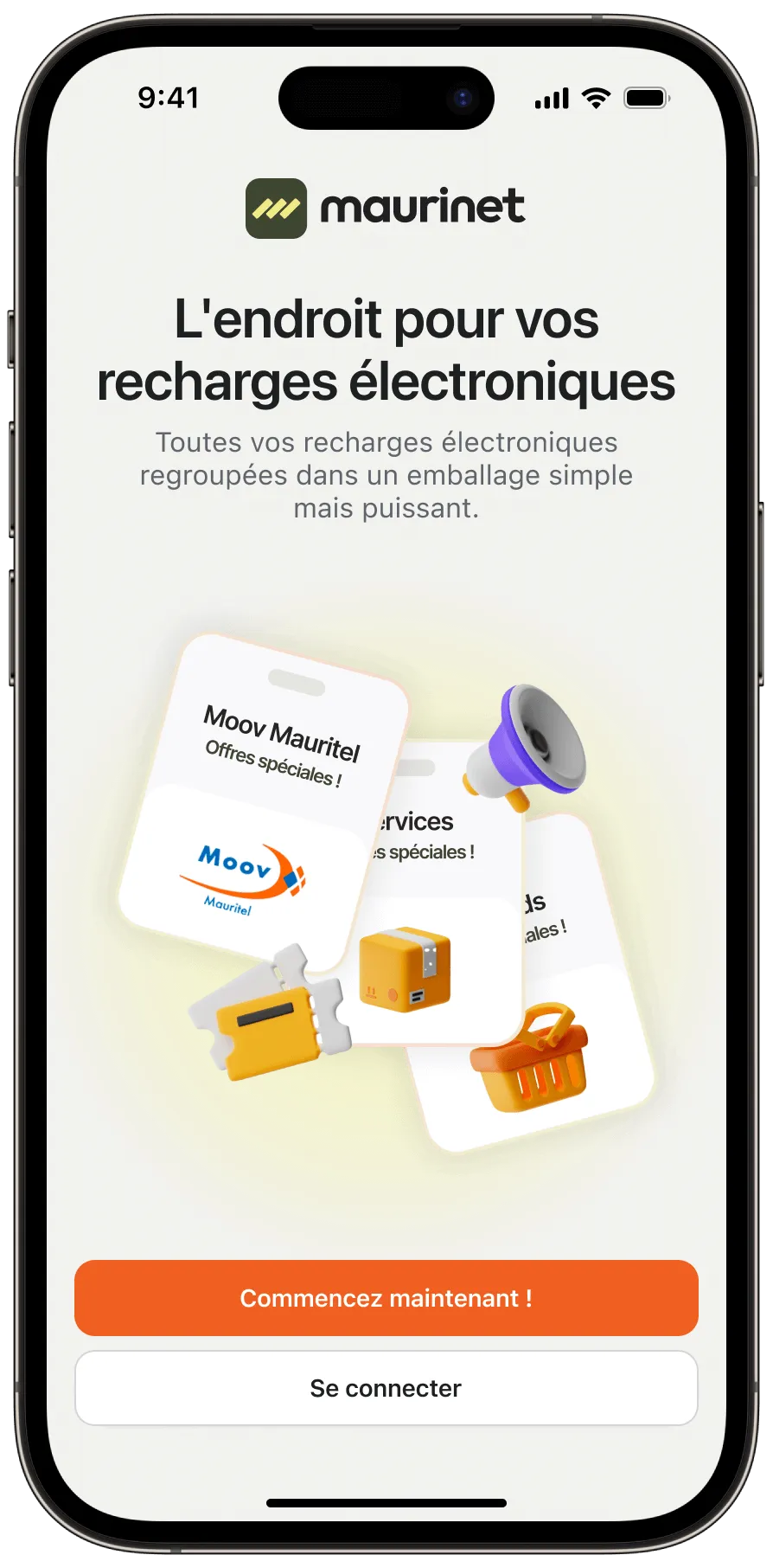Capture d'écran de l'interface d'onboarding de l'application Maurinet